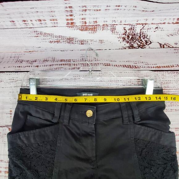 Just Cavalli Black Y2K Whimsigoth Skinny Jeans Low Rise Mesh Floral Lace Trim 28 - Picture 8 of 11